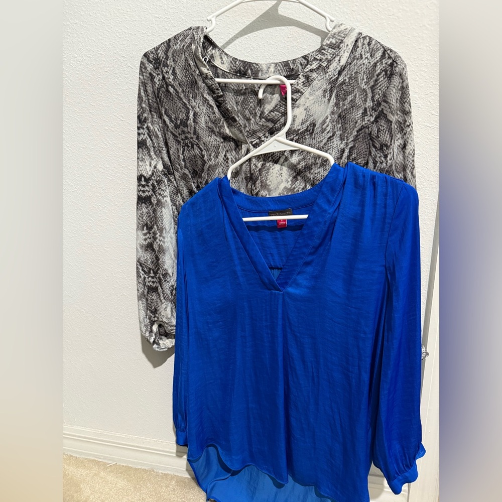 Vince Camuto V Neck Blouse - Lot of 2 - blue and snakeskin!
